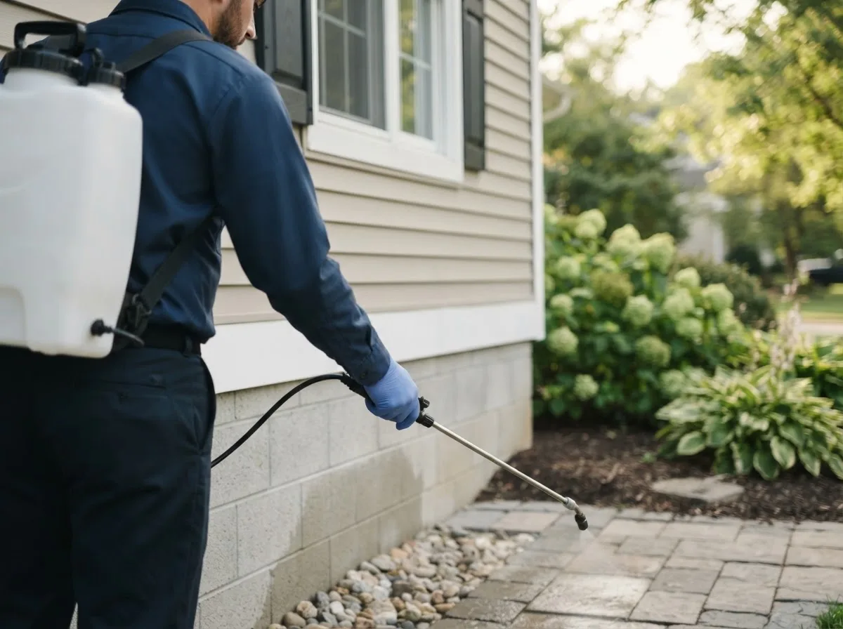 Pest control technician inspecting a home in Harbor Beach, MI